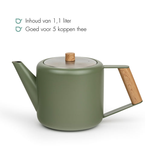 Bredemeijer - Dubbelwandige theepot Duet Design Boston - 1,1 liter - RVS - Legergroen - vtwonen shop