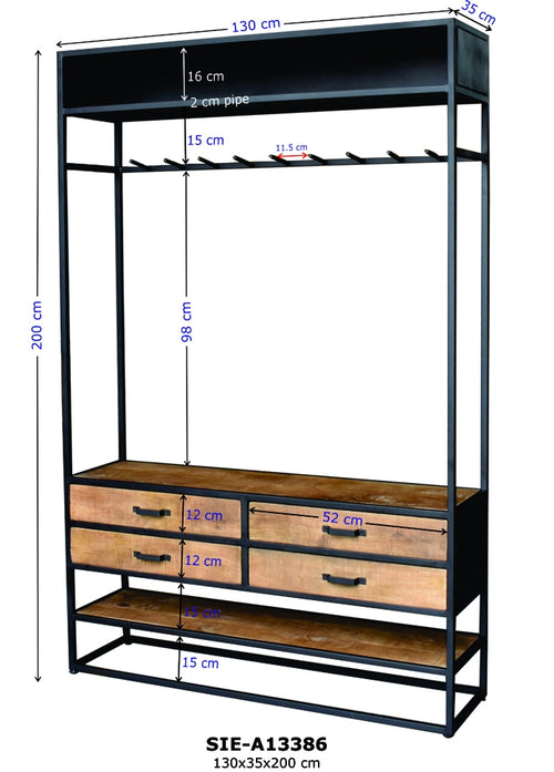Giga Meubel Kapstokkast Lino - Hout - 9 Haken - 130x35x200cm