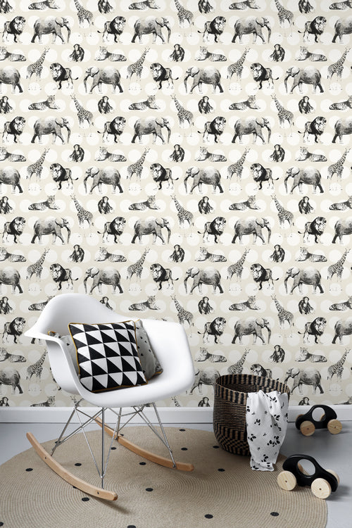 ESTAhome behang dieren met stippen glanzend wit en zwart - 53 cm x 10.05 m - 128712