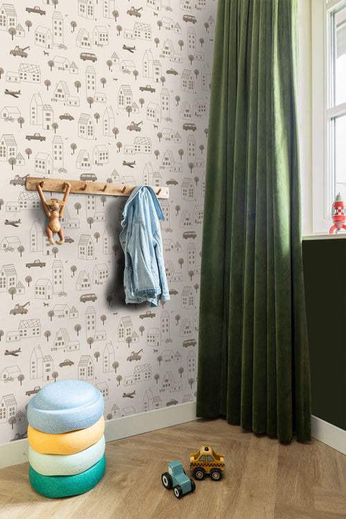 ESTAhome behang voertuigen beige bruin - 50 x 900 cm - 131824