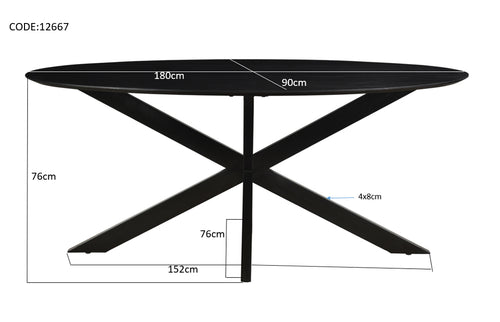 Livingfurn eetkamertafel Oslo Ovaal - Acasia Hout  - 180 cm - zwart - vtwonen shop