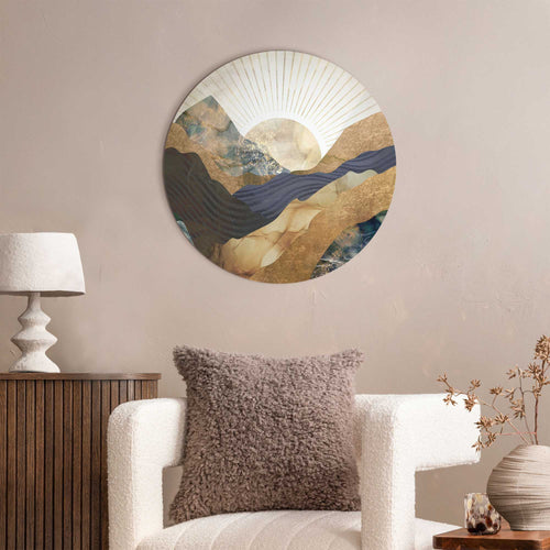 Reinders Zon en bergen glasschilderij -  goud - woonkamer - Ø 50cm