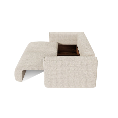 Premium Interiors - Slaapbank met opbergruimte COMO - zacht aanvoelende geweven stof crème 254cm