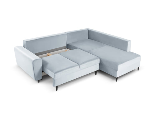 Cosmopolitan Design Converteerbare hoekbank rechts met opbergdoos Kyoto 5-zits, flueel, lichtblauw - 194x243x88cm