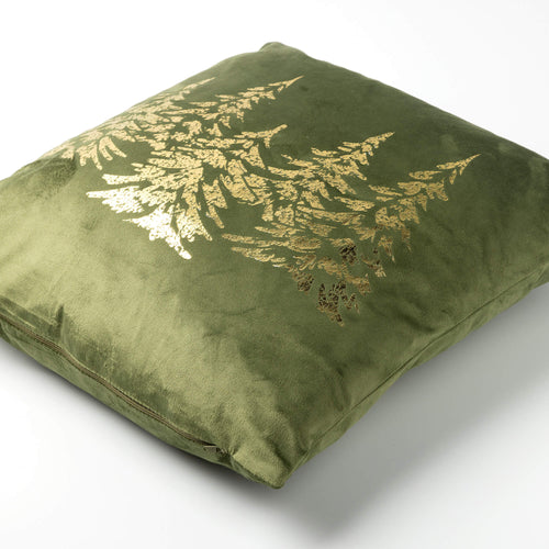 PINEGROVE - sierkussen 45x45 cm - fluweel - dennenbomen - Bronze Green - groen, goud