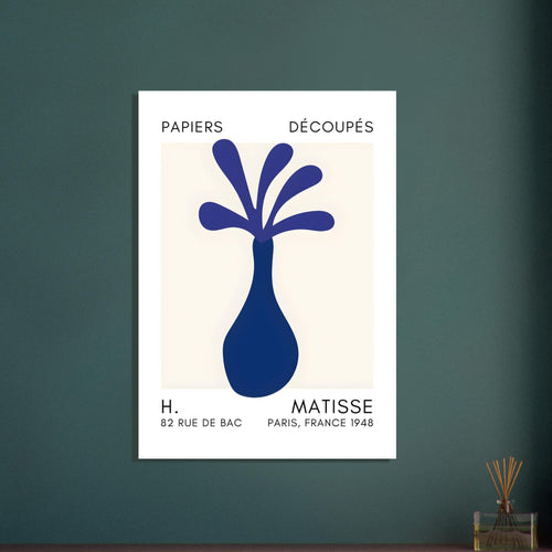 Artfulprints Poster Matisse - Ocean flower navy blue   - A4 21x29.7 cm - Blauw
