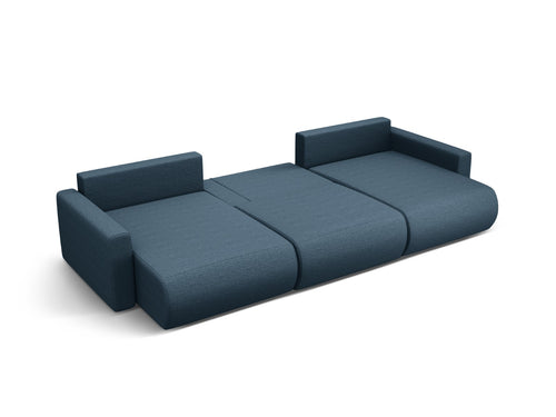 Cosmopolitan Design Converteerbare panoramische bank met opbergdoos Belfast 4-zits, structurele stof blauw - 149x340x84cm