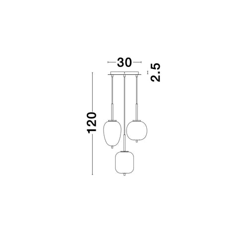 Merano Cornwall 3 Lichts Cluster Pendel Plafondlamp Opaal Glas Antiek Messing Metaal Zwart Stof Draad LED E14