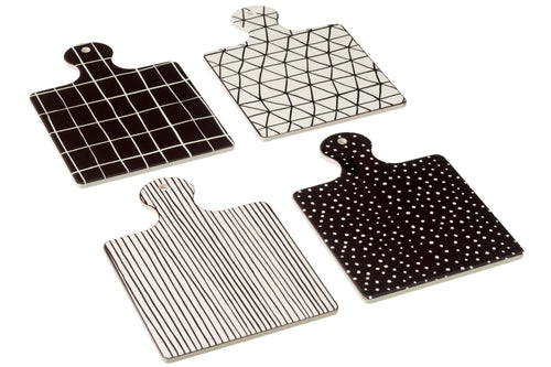 J-Line snijplank in doos - keramiek - zwart/wit - 4 stuks