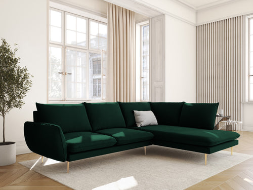 Cosmopolitan Design rechter hoekbank Vienna 6-zits, flueel, flessengroen - 185x275x95cm