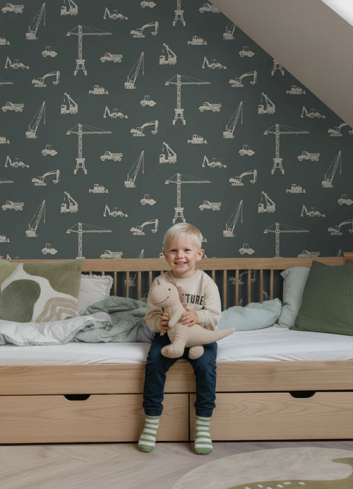 ESTAhome behang voertuigen vergrijsd zeegroen - 53 cm x 10.05 m - 139974