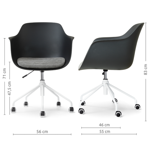 Nolon Nout-Liz eetkamerstoel zwart met zeegrijs zitkussen - wit onderstel