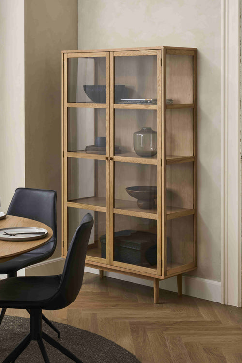 Furnhouse vitrinekast Svendborg - Natuurlijk eikenhout - MDF, Eikenfineer - 40x100x180