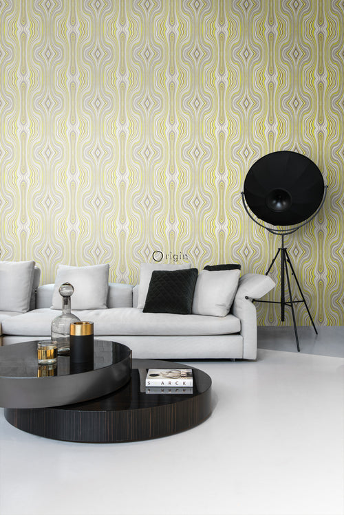 Origin Wallcoverings behang grafische lijnen okergeel - 53 cm x 10,05 m - 347225 - vtwonen shop