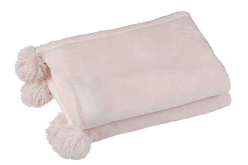 J-Line plaid Pompom - polyester - lichtroze - 170 x 130 cm