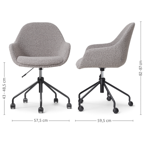 Nolon Nout-Mae Bureaustoel Bouclé Taupe - Armleuning - Zwart Onderstel