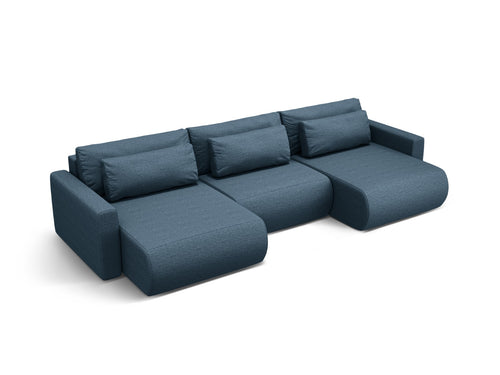 Cosmopolitan Design Converteerbare panoramische bank met opbergdoos Belfast 4-zits, structurele stof blauw - 149x340x84cm