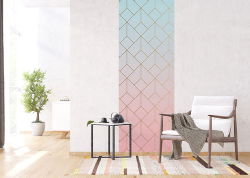 Sanders & Sanders poster art deco motief blauw, roze en goud - 90 x 270 cm - 601066 - vtwonen shop