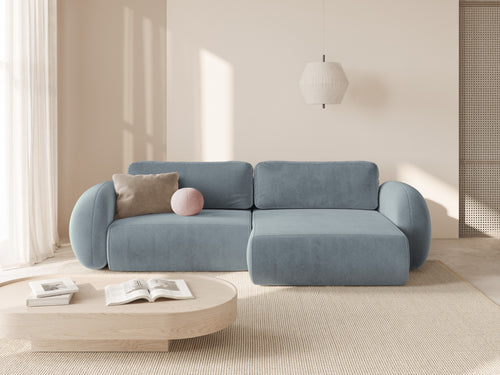 Cosmopolitan Design Omkeerbare converteerbare hoekbank met opbergdoos Tonale 4-zits, flueel blauw grijs - 149x262x88cm