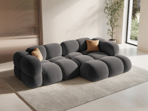 Cosmopolitan Design rechter hoekbank Loretto 3-zits, flueel grijs - 147x250x68cm