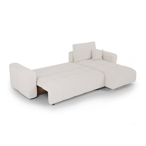 Premium Interiors - Rechthoekige hoekbank met slaapfunctie en opbergruimte VIBE - bouclé-stof crème 286cm