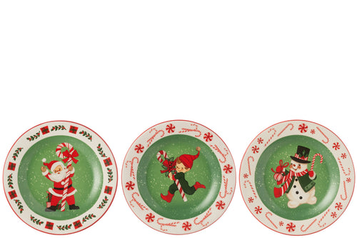 J-Line bord Kerstmis Dolomite - keramiek - mix - 3 stuks