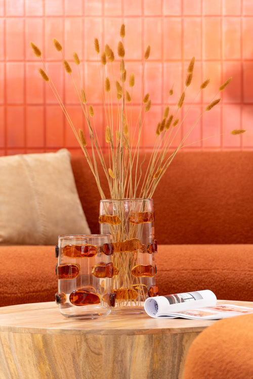 J-Line vaas Pebbles - glas - amber/transparant - small - Ø 17 cm - vtwonen shop