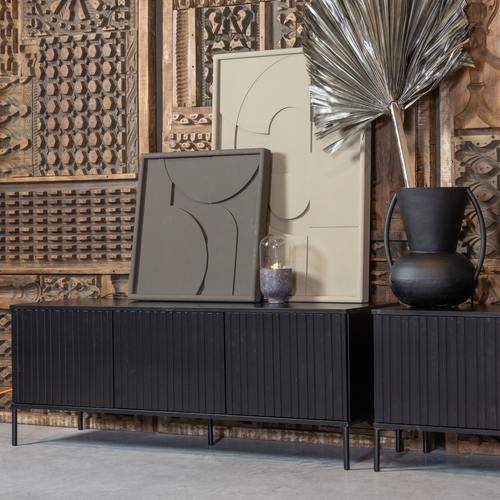 WOOOD tv-meubel New Gravure - Grenen - Zwart - 56x150x44 - vtwonen shop