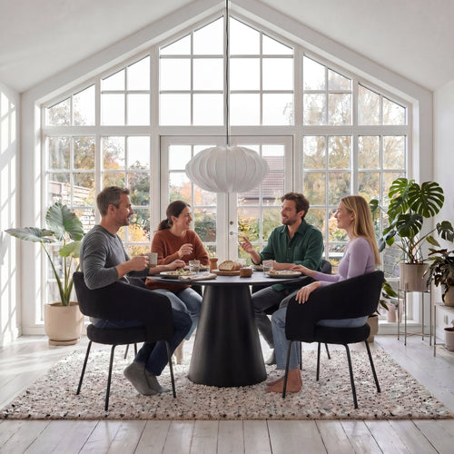 Furnhouse eetkamerstoelen armleuning Natalie - Zwart - Stof (Bouclé) - Set van 2