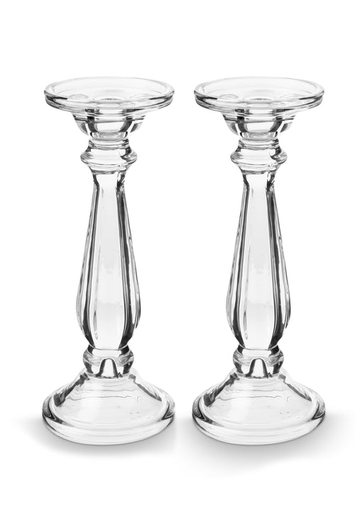 vtwonen Kandelaar - Set van 2 - van Glas - Transparant - 9.9x25cm - vtwonen shop