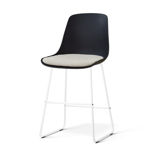 Nolon Nino-Liv barkruk zwart met naturelbeige zitkussen - wit onderstel - 65 cm - vtwonen shop