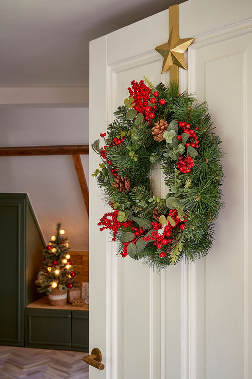 Mica Decorations Harvey Kerstkrans met Dennenappels - H12 x Ø50 cm - Rood