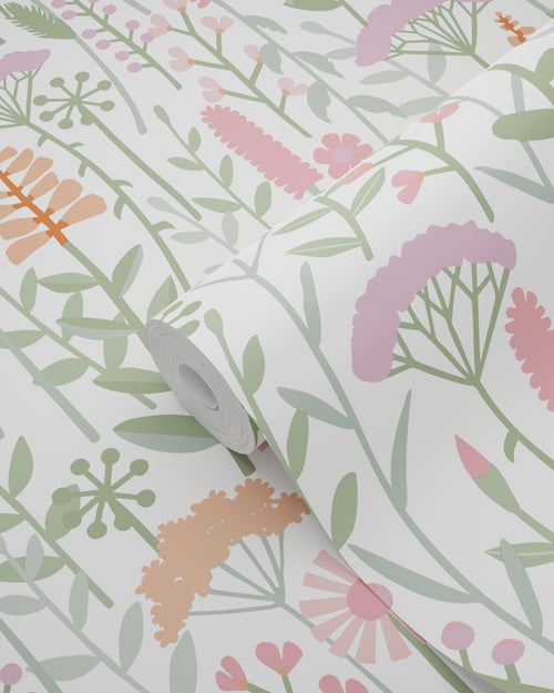 ESTAhome behang veldbloemen groen, wit en roze - 50 x 900 cm - 131550 - vtwonen shop