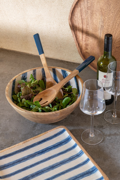 J-Line schaal Vierkant Strepen - hout - blauw/wit - vtwonen shop