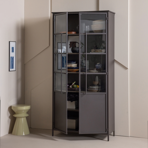 WOOOD xl 2-deurs vitrinekast Exhibit - Metaal - Donkerbruin - 203x99x45