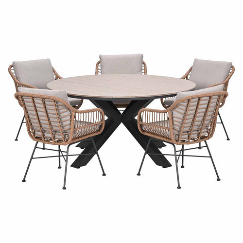 Garden Impressions Tuinset Lucas bruin 6-delig - Tulli tuintafel Ø148 cm
