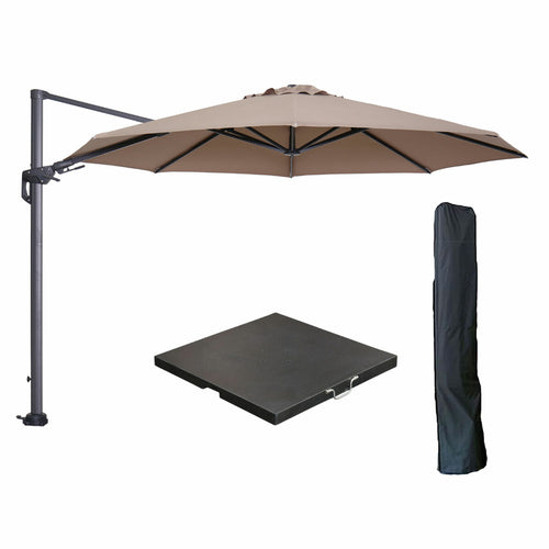 Garden Impressions zweefparasol Hawaii taupe 350x350 cm + 90 kg voet en hoes