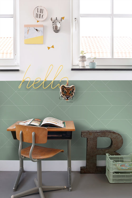 ESTAhome behang grafische lijnen vergrijsd mintgroen - 53 cm x 10.05 m - 139453