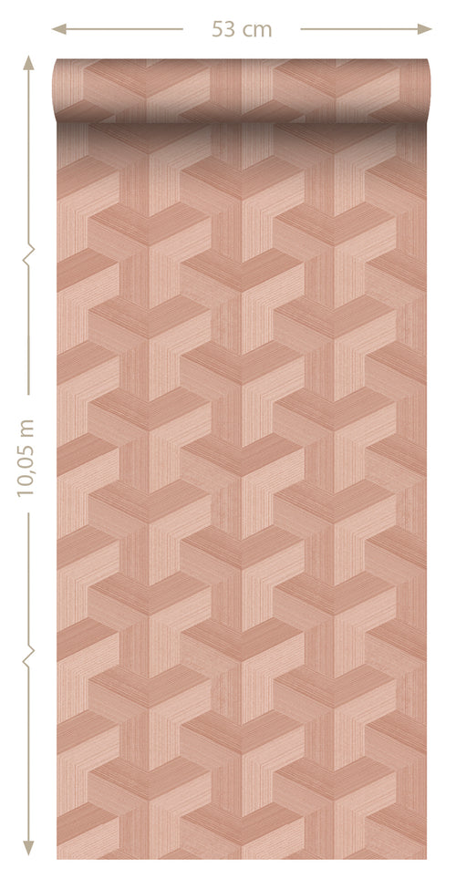 Origin Wallcoverings behang grafisch 3D motief terracotta roze - 50 x 900 cm - 348002 - vtwonen shop
