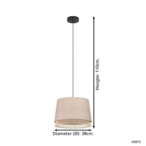 EGLO hanglamp Tabley - e27 - ø 38 cm - natuur/bruin/zwart - textiel - vtwonen shop