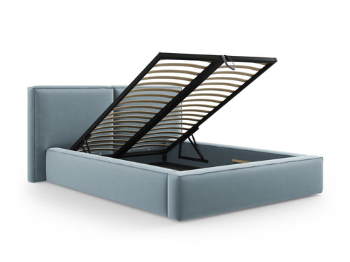 Micadoni Opbergbed met hoofdeinde Jodie 140x200cm, flueel, lichtblauw - 228x194x108cm
