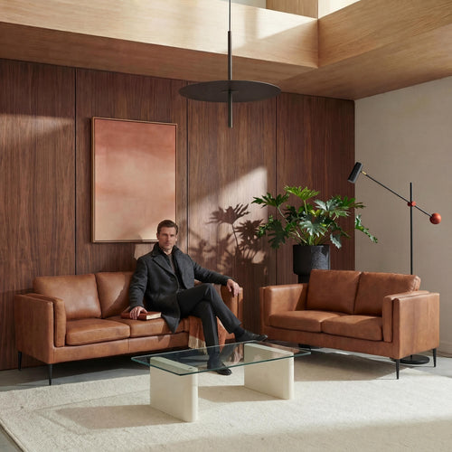 Furnhouse 2-zitsbank Valencia - Cognacbruin - Leer - 88x157x101