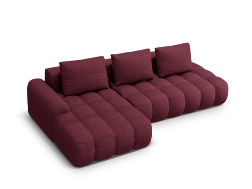 Cosmopolitan Design Uitklapbare hoekbank links met opbergdoos Linz 3-zits, structurele stof bordeaux - 142x275x84cm