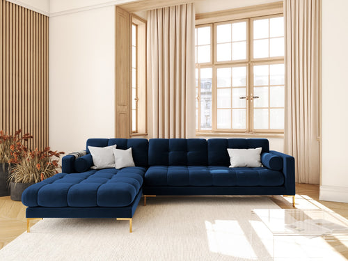Cosmopolitan Design linker hoekbank Bali 5-zits, flueel, koningsblauw - 185x293x75cm