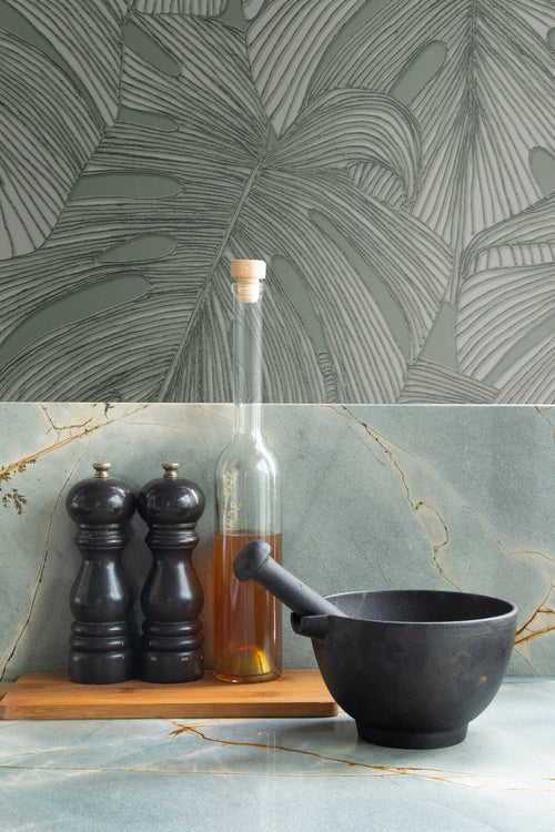 Origin Wallcoverings behang 3D-motief bladeren vergrijsd groen - 50 x 900 cm - 347919 - vtwonen shop