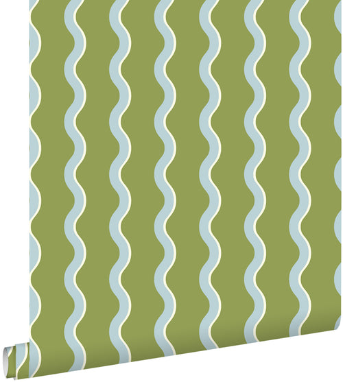 ESTAhome behang golvende strepen groen en blauw - 50 x 900 cm - 131726