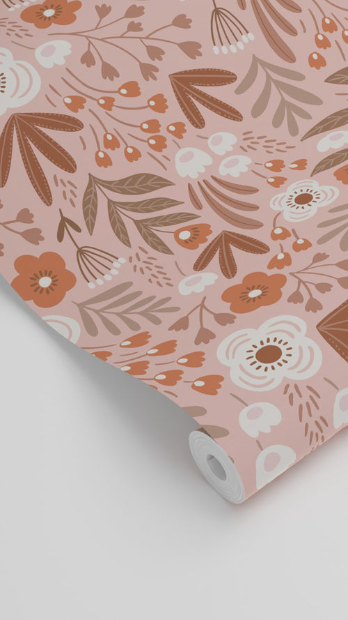 ESTAhome behang bloemetjes terracotta roze - 50 x 900 cm - 131069 - vtwonen shop