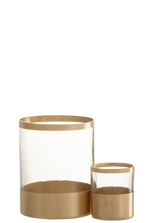 J-Line windlicht Lijnen - glas - goud/transparant - large