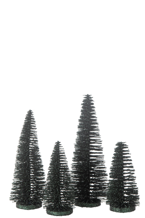 J-Line decoratie Kerstboom Glitter - kunststof - donkergroen - doos van 4