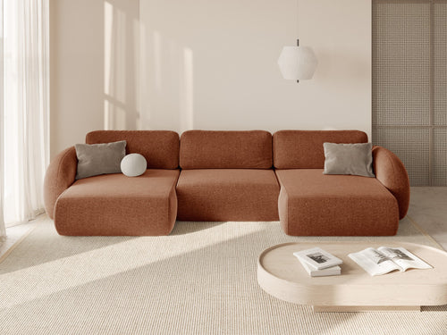 Cosmopolitan Design Converteerbare panoramische bank met opbergdoos Tonale 5-zits, chenille baksteen - 149x362x88cm